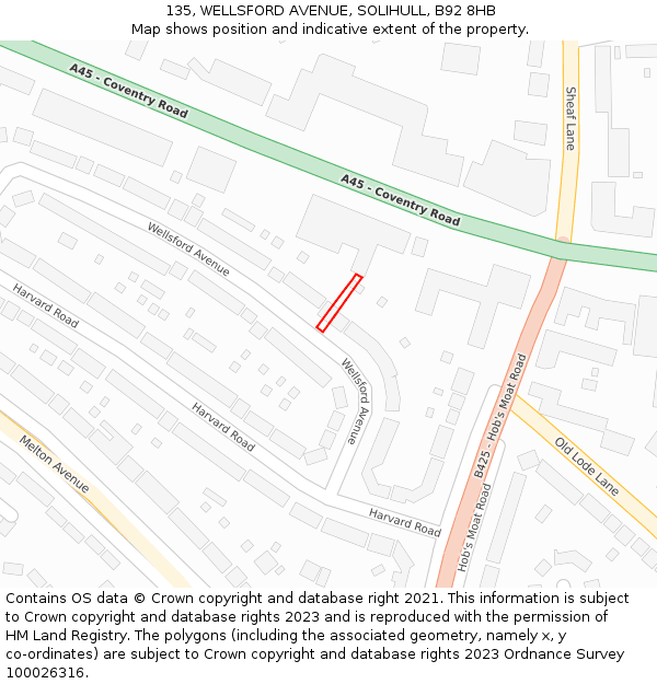 135, WELLSFORD AVENUE, SOLIHULL, B92 8HB: Location map and indicative extent of plot