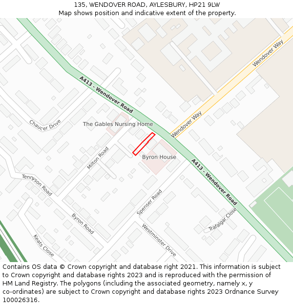 135, WENDOVER ROAD, AYLESBURY, HP21 9LW: Location map and indicative extent of plot