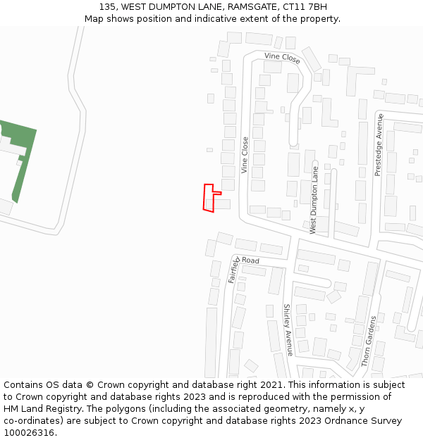 135, WEST DUMPTON LANE, RAMSGATE, CT11 7BH: Location map and indicative extent of plot