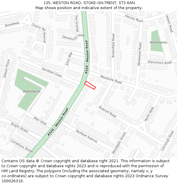 135, WESTON ROAD, STOKE-ON-TRENT, ST3 6AN: Location map and indicative extent of plot