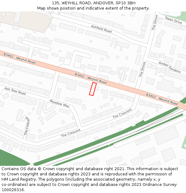135, WEYHILL ROAD, ANDOVER, SP10 3BH: Location map and indicative extent of plot