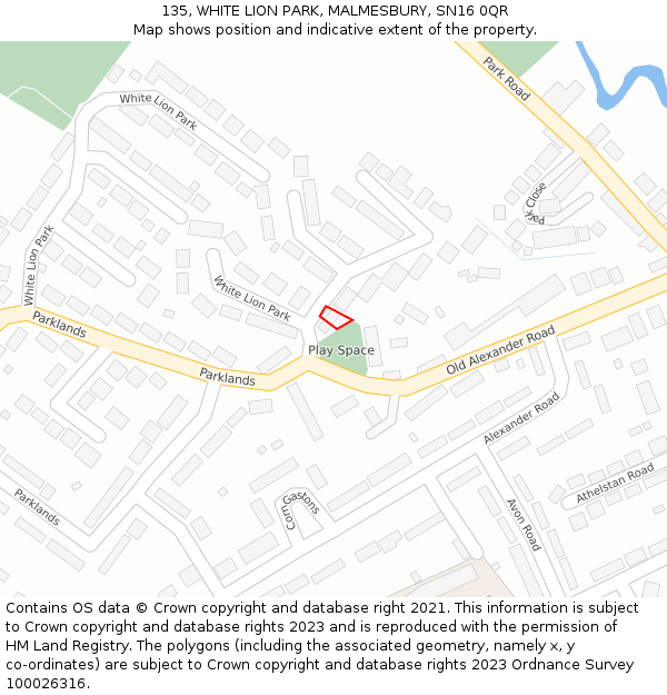 135, WHITE LION PARK, MALMESBURY, SN16 0QR: Location map and indicative extent of plot