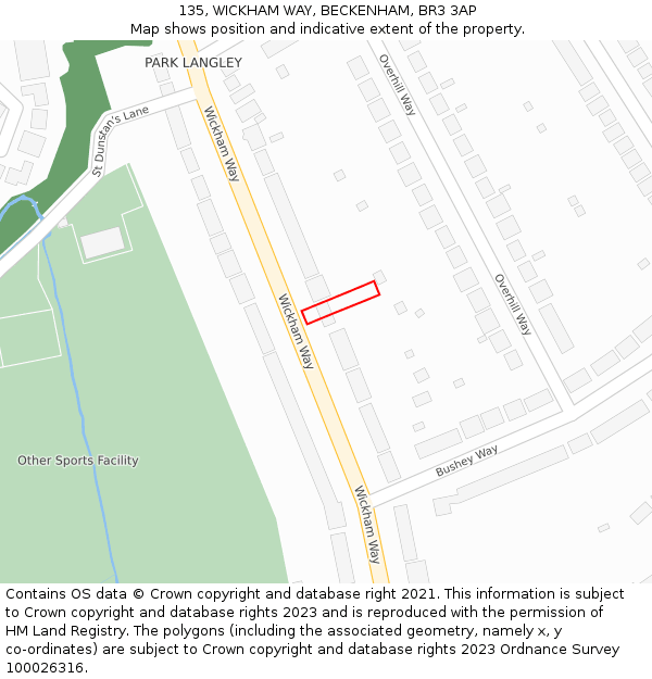 135, WICKHAM WAY, BECKENHAM, BR3 3AP: Location map and indicative extent of plot