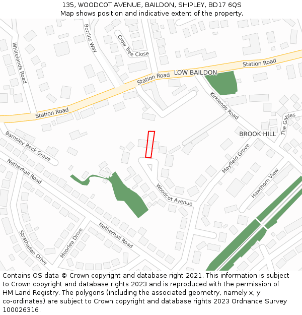 135, WOODCOT AVENUE, BAILDON, SHIPLEY, BD17 6QS: Location map and indicative extent of plot