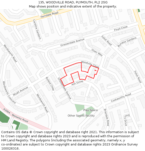 135, WOODVILLE ROAD, PLYMOUTH, PL2 2SG: Location map and indicative extent of plot