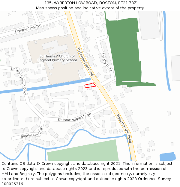 135, WYBERTON LOW ROAD, BOSTON, PE21 7RZ: Location map and indicative extent of plot