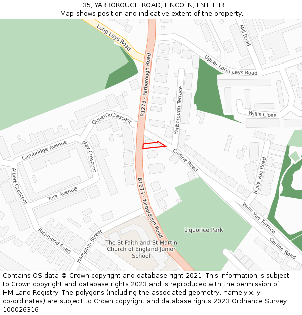 135, YARBOROUGH ROAD, LINCOLN, LN1 1HR: Location map and indicative extent of plot