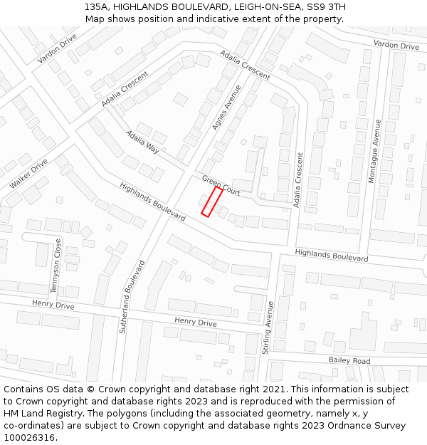 135A, HIGHLANDS BOULEVARD, LEIGH-ON-SEA, SS9 3TH: Location map and indicative extent of plot