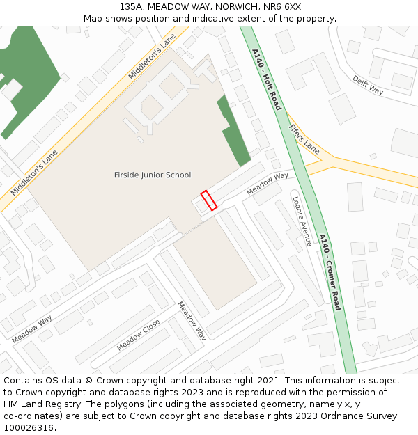 135A, MEADOW WAY, NORWICH, NR6 6XX: Location map and indicative extent of plot