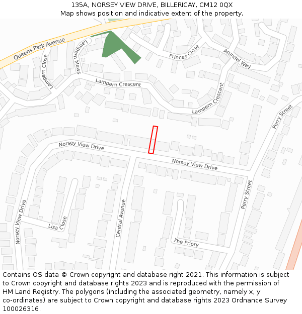 135A, NORSEY VIEW DRIVE, BILLERICAY, CM12 0QX: Location map and indicative extent of plot