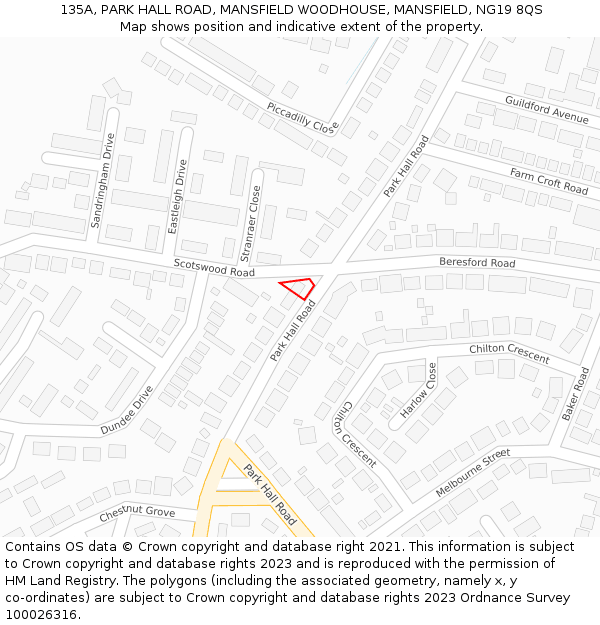 135A, PARK HALL ROAD, MANSFIELD WOODHOUSE, MANSFIELD, NG19 8QS: Location map and indicative extent of plot