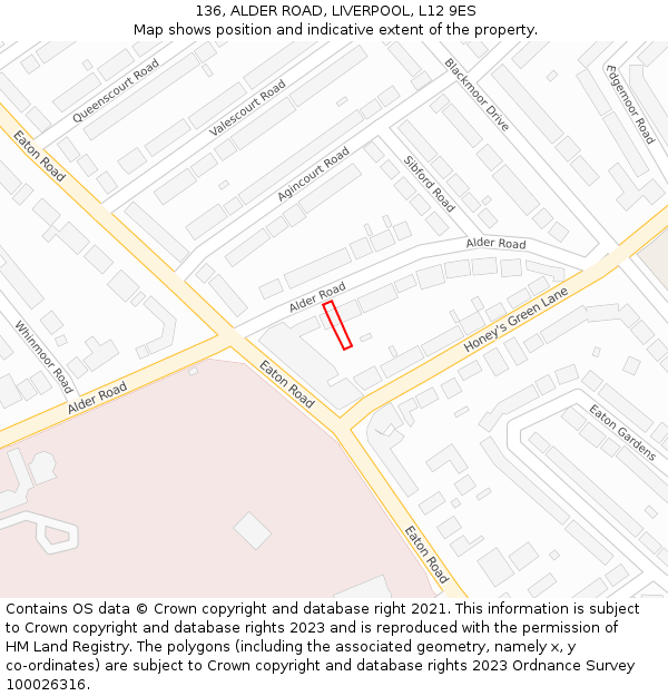 136, ALDER ROAD, LIVERPOOL, L12 9ES: Location map and indicative extent of plot