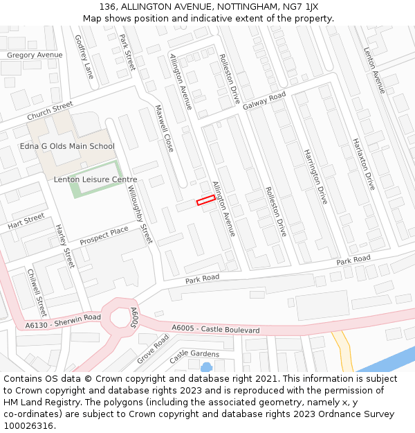 136, ALLINGTON AVENUE, NOTTINGHAM, NG7 1JX: Location map and indicative extent of plot