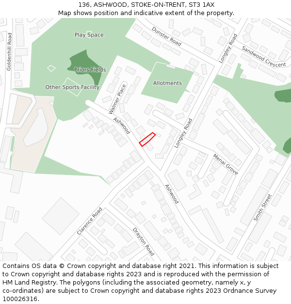 136, ASHWOOD, STOKE-ON-TRENT, ST3 1AX: Location map and indicative extent of plot