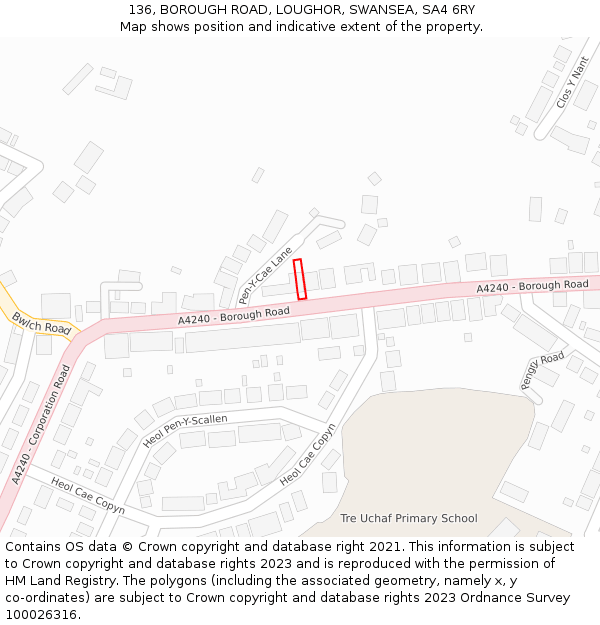 136, BOROUGH ROAD, LOUGHOR, SWANSEA, SA4 6RY: Location map and indicative extent of plot