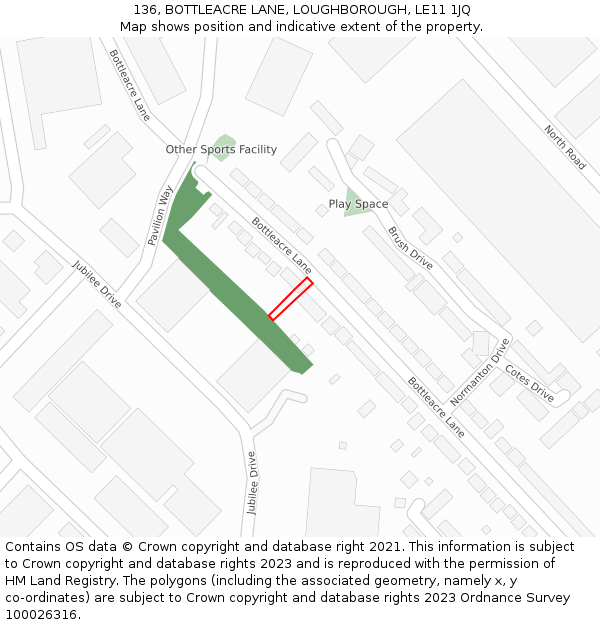 136, BOTTLEACRE LANE, LOUGHBOROUGH, LE11 1JQ: Location map and indicative extent of plot