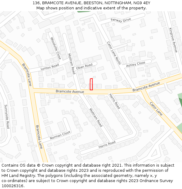 136, BRAMCOTE AVENUE, BEESTON, NOTTINGHAM, NG9 4EY: Location map and indicative extent of plot