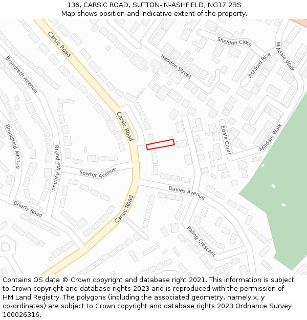 136, CARSIC ROAD, SUTTON-IN-ASHFIELD, NG17 2BS: Location map and indicative extent of plot