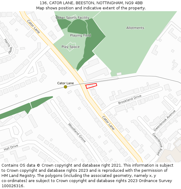 136, CATOR LANE, BEESTON, NOTTINGHAM, NG9 4BB: Location map and indicative extent of plot