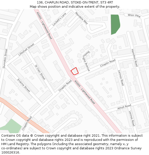 136, CHAPLIN ROAD, STOKE-ON-TRENT, ST3 4RT: Location map and indicative extent of plot