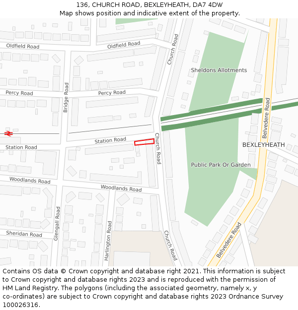 136, CHURCH ROAD, BEXLEYHEATH, DA7 4DW: Location map and indicative extent of plot