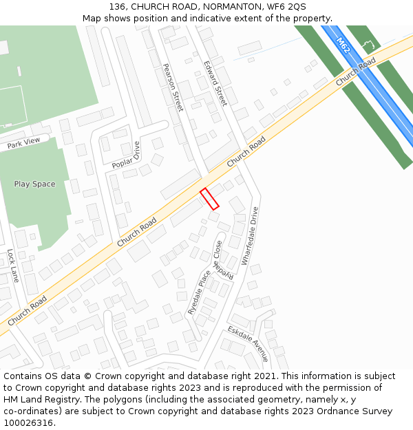 136, CHURCH ROAD, NORMANTON, WF6 2QS: Location map and indicative extent of plot