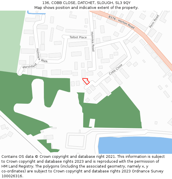 136, COBB CLOSE, DATCHET, SLOUGH, SL3 9QY: Location map and indicative extent of plot