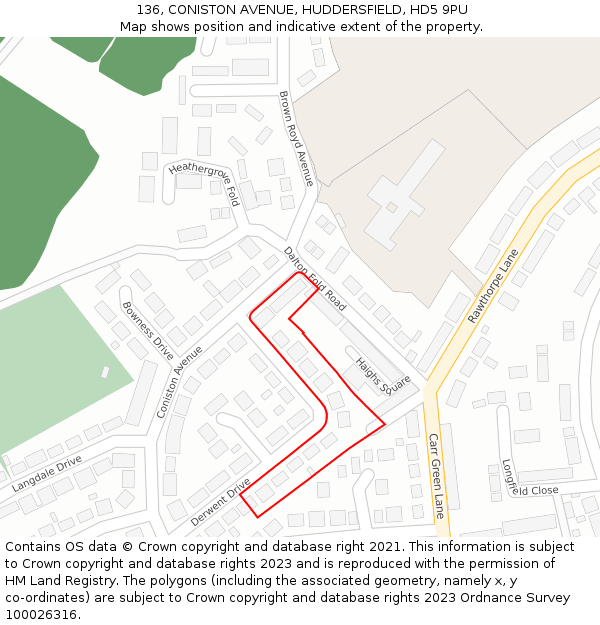 136, CONISTON AVENUE, HUDDERSFIELD, HD5 9PU: Location map and indicative extent of plot