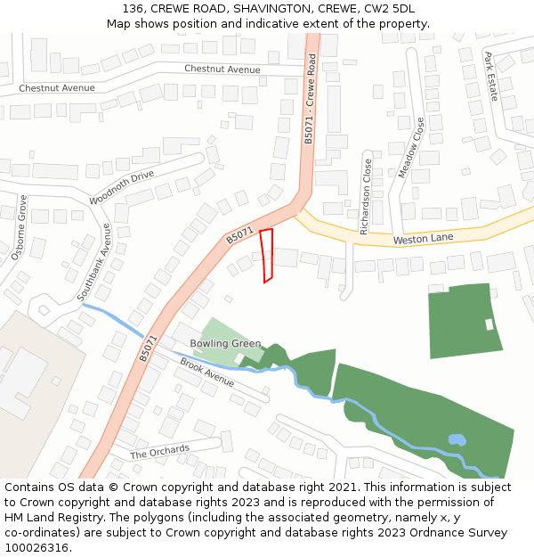 136, CREWE ROAD, SHAVINGTON, CREWE, CW2 5DL: Location map and indicative extent of plot