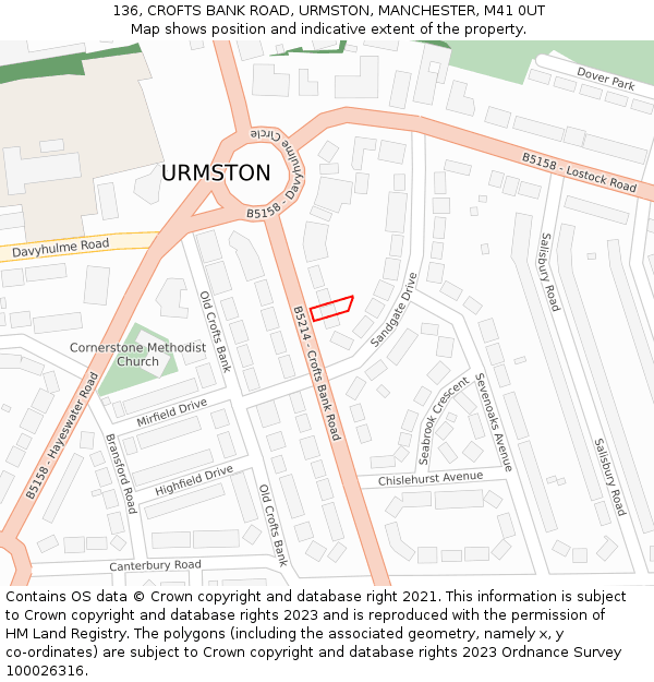 136, CROFTS BANK ROAD, URMSTON, MANCHESTER, M41 0UT: Location map and indicative extent of plot