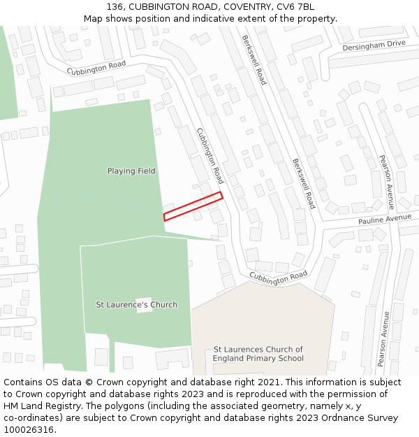 136, CUBBINGTON ROAD, COVENTRY, CV6 7BL: Location map and indicative extent of plot