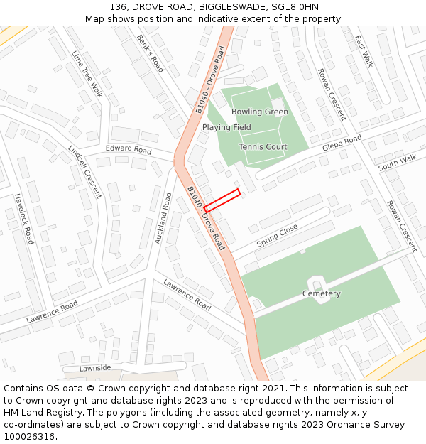 136, DROVE ROAD, BIGGLESWADE, SG18 0HN: Location map and indicative extent of plot