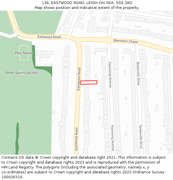 136, EASTWOOD ROAD, LEIGH-ON-SEA, SS9 3AD: Location map and indicative extent of plot