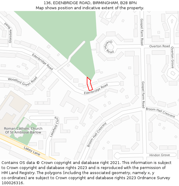 136, EDENBRIDGE ROAD, BIRMINGHAM, B28 8PN: Location map and indicative extent of plot