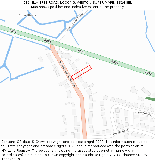 136, ELM TREE ROAD, LOCKING, WESTON-SUPER-MARE, BS24 8EL: Location map and indicative extent of plot