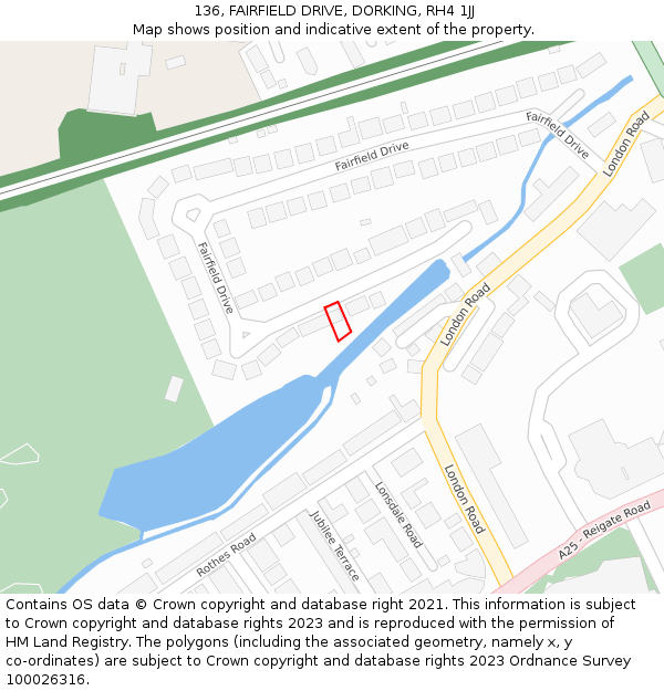 136, FAIRFIELD DRIVE, DORKING, RH4 1JJ: Location map and indicative extent of plot