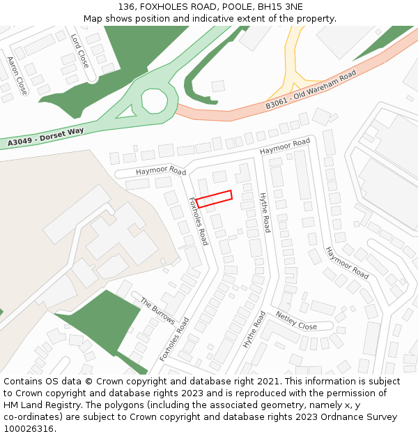 136, FOXHOLES ROAD, POOLE, BH15 3NE: Location map and indicative extent of plot