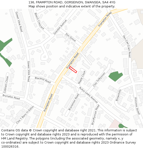 136, FRAMPTON ROAD, GORSEINON, SWANSEA, SA4 4YG: Location map and indicative extent of plot