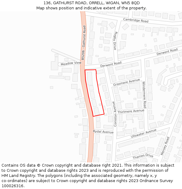 136, GATHURST ROAD, ORRELL, WIGAN, WN5 8QD: Location map and indicative extent of plot