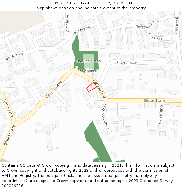 136, GILSTEAD LANE, BINGLEY, BD16 3LN: Location map and indicative extent of plot