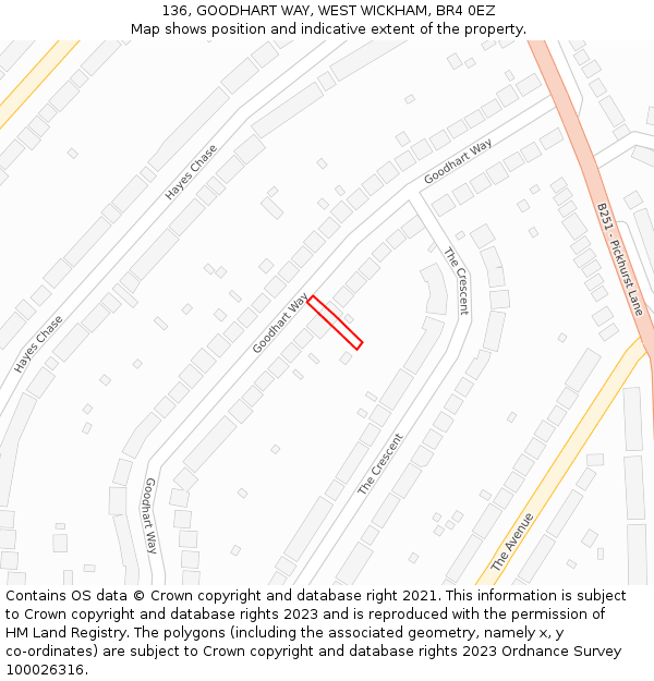 136, GOODHART WAY, WEST WICKHAM, BR4 0EZ: Location map and indicative extent of plot