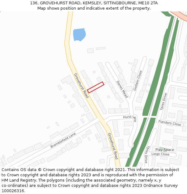 136, GROVEHURST ROAD, KEMSLEY, SITTINGBOURNE, ME10 2TA: Location map and indicative extent of plot