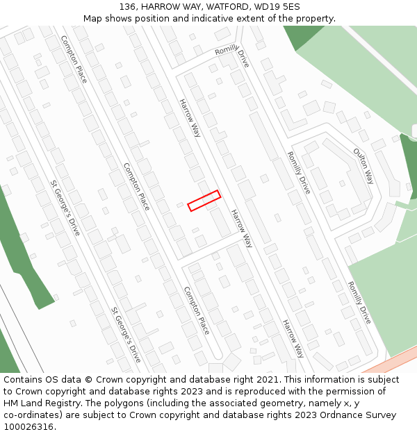 136, HARROW WAY, WATFORD, WD19 5ES: Location map and indicative extent of plot