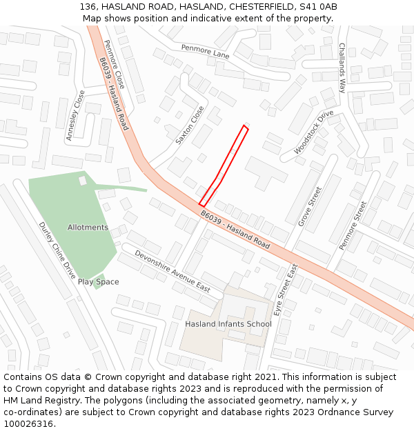 136, HASLAND ROAD, HASLAND, CHESTERFIELD, S41 0AB: Location map and indicative extent of plot