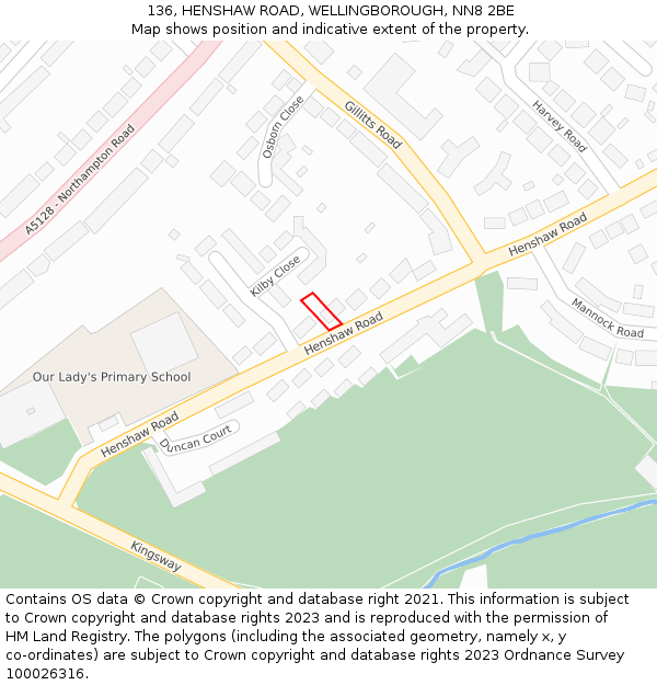 136, HENSHAW ROAD, WELLINGBOROUGH, NN8 2BE: Location map and indicative extent of plot