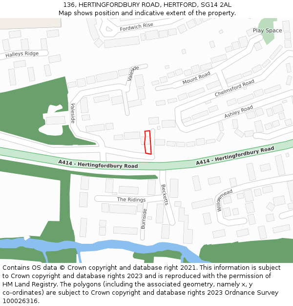136, HERTINGFORDBURY ROAD, HERTFORD, SG14 2AL: Location map and indicative extent of plot