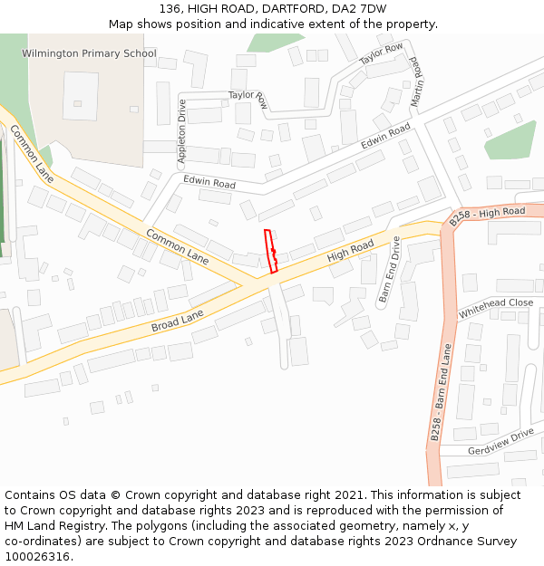 136, HIGH ROAD, DARTFORD, DA2 7DW: Location map and indicative extent of plot