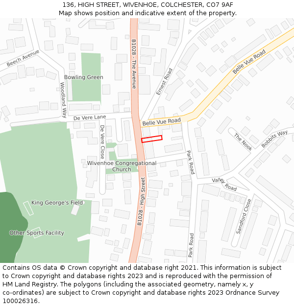 136, HIGH STREET, WIVENHOE, COLCHESTER, CO7 9AF: Location map and indicative extent of plot