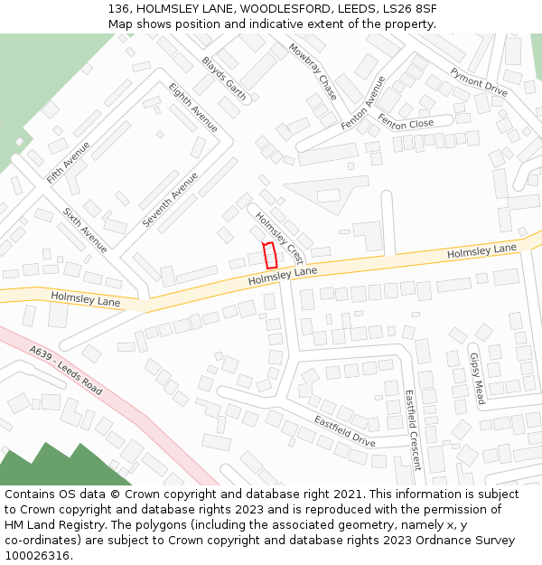 136, HOLMSLEY LANE, WOODLESFORD, LEEDS, LS26 8SF: Location map and indicative extent of plot