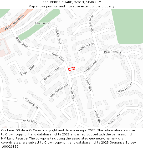 136, KEPIER CHARE, RYTON, NE40 4UY: Location map and indicative extent of plot